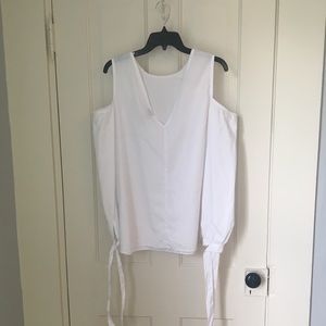 White cold shoulder tie sleeve blouse - Asos